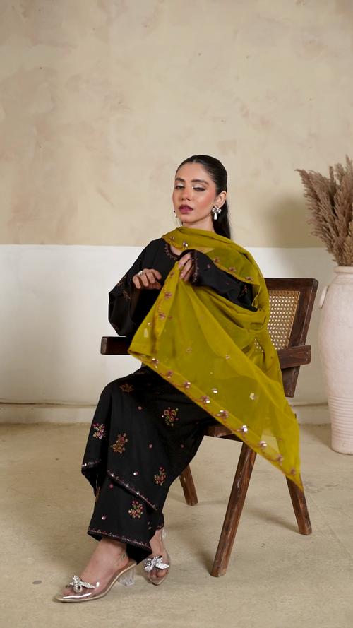 OLIVE EMBROIDERED 3PCS